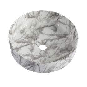 Ceramic Round Above Counter Bathroom Sink Art Basin, White Background With Grey Patterns (BAA0014012QQ)