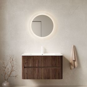 NOOR 36" Bathroom Vanity with Sink, Wall-Mounted Floating Plywood Bathroom Storage Cabinet with 2 Drawers, White Ceramic Basin, NO Faucet