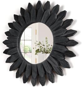 Black Wall Decor Wall Mirror 12 inch Boho Wall Decor Wood Decorative Mirror for Room Decor Home Decor for Bedroom Living Room Bathroom Kitchen Bl