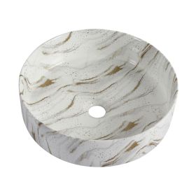 Ceramic Round Above Counter Bathroom Sink Art Basin, White Background With Golden Lines (BAA0014012PP)