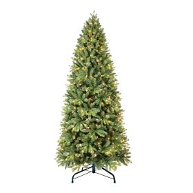 Christ7ft Prelit Artificial Christmas Tree with 400 Lights, Easy Assembly Hinge Design Skinny Xmas Trees, 1375 PE&PVC Mixed Branch Tips, Green