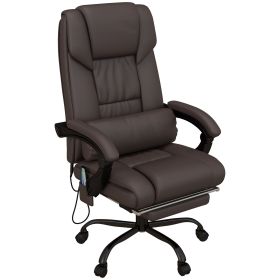 6-Point Vibration Massage Chair, Height Adjustable Reclining Computer Chair with Retractable Footrest, Brown