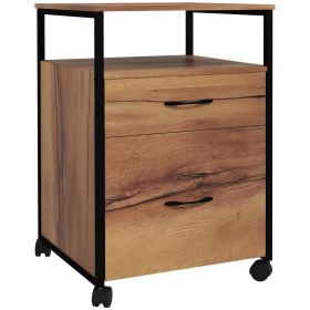 Vertical Filing Cabinet with Wheels, 26.2" Tall File Cabinet with 2 Drawers, Open Shelf, Hanging Bars for Letter and A4 Size, Industrial Printer