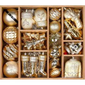 85ct Christmas Balls Ornaments Set, Colorful Shatterproof Plastic Christmas Tree Ornaments, Xmas Decorative Baubles For Christmas Tree Decoration (Option: DeeplightGold)