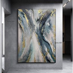Handmade Oil Painting Canvas Wall Art Decoration Abstract Art Painting Gold Foil Streamer for Home Living Room hallway bedroom luxurious decorati (size: 60X90cm)