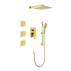 Shower System with Shower Head, Hand Shower, Slide Bar, Bodysprays, Shower Arm, Hose, Valve Trim, and Lever Handles (Color: as Pic)